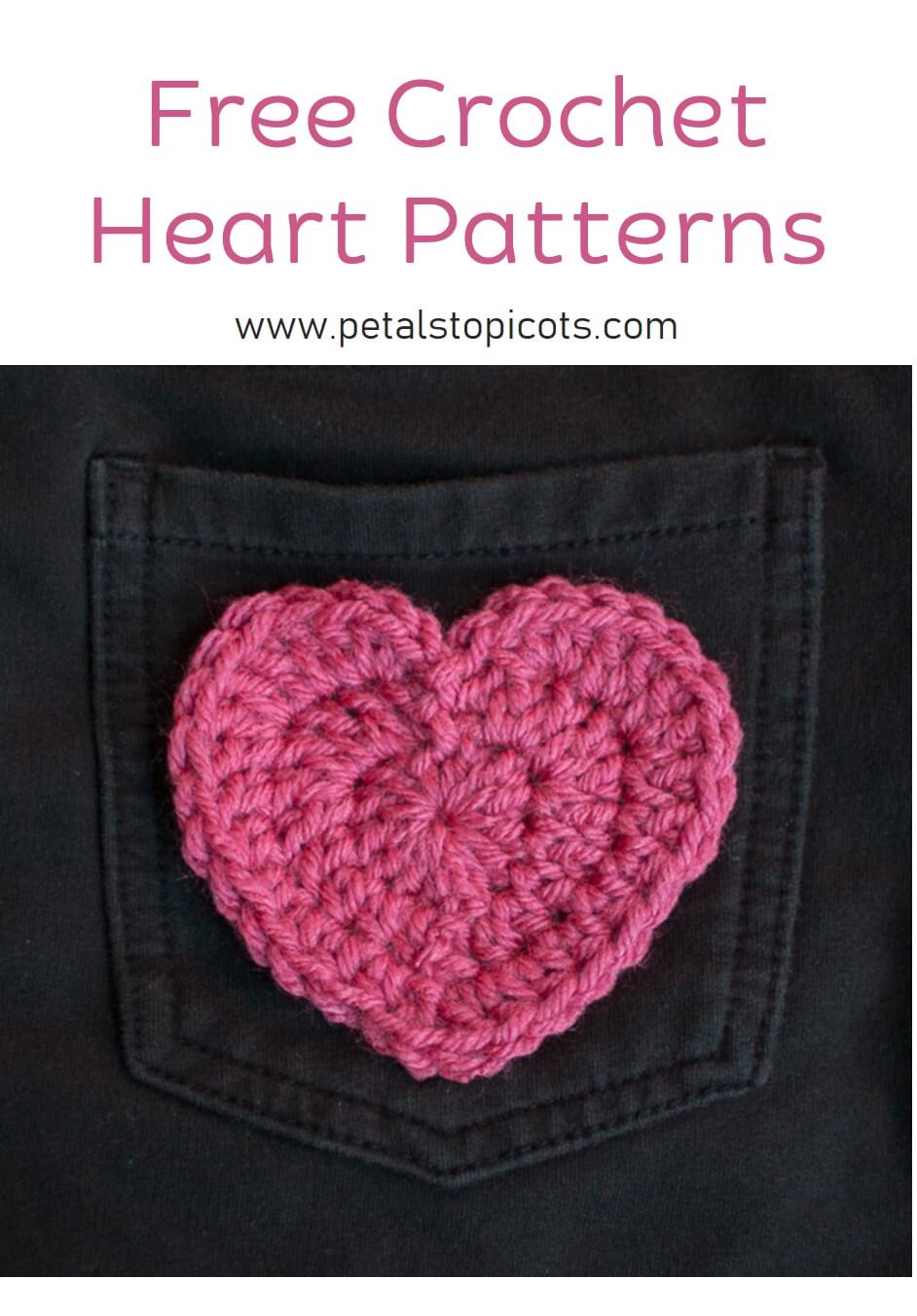 This crochet heart pattern is perfect for Valentine\'s day or to add to clothing, hats, or blankets. Create unique variations changing up your yarn and hook!