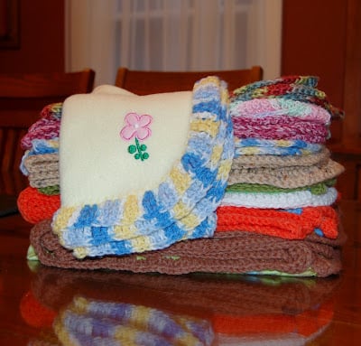 Crochet-edged fleece blankets made for donation