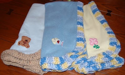 Fleece blankets with crochet edging for donation
