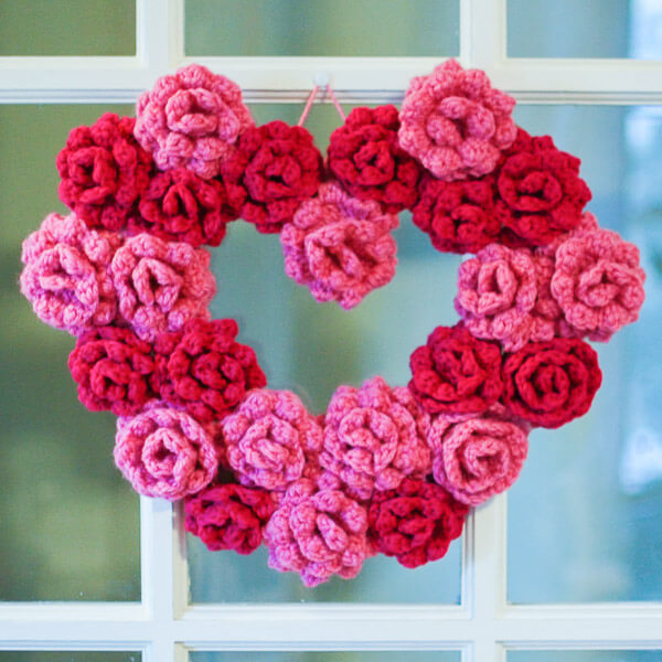 Crochet Rose Heart Wreath