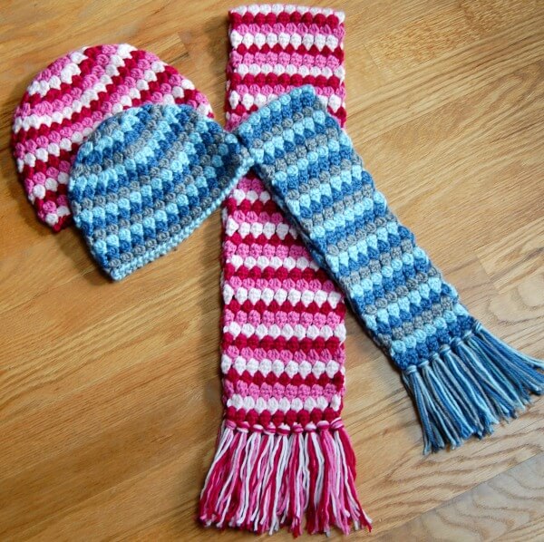 Mod Hat and Scarf Crochet Set - Petals to Picots