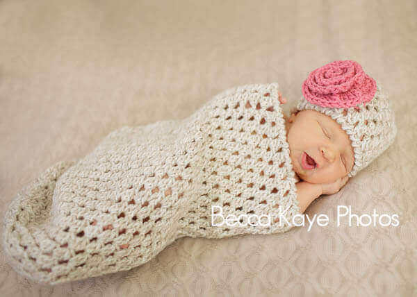 Crochet Baby Bunting with Hat Pattern and optional flower applique