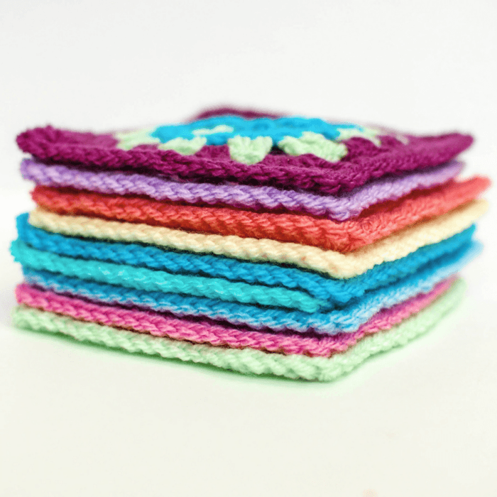 Finished crochet peace sign granny squares