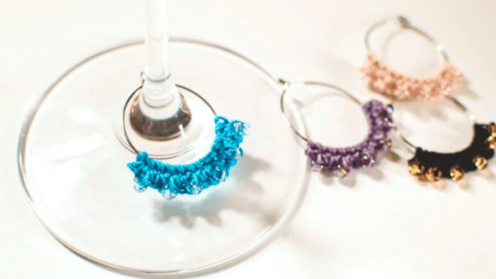 Beaded crochet wine glass charms
