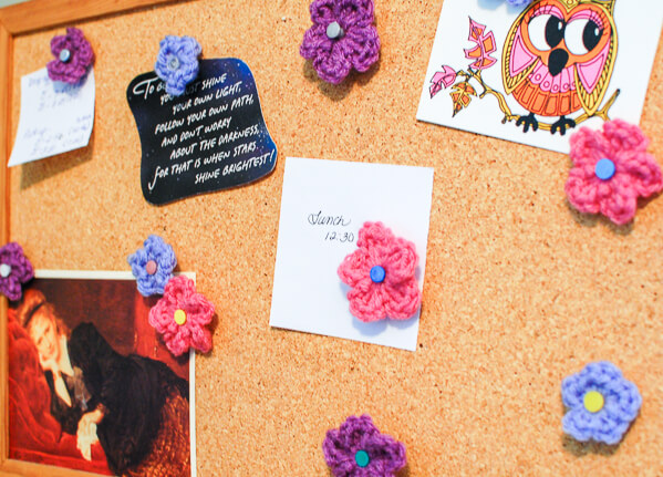 crochet flower cork board