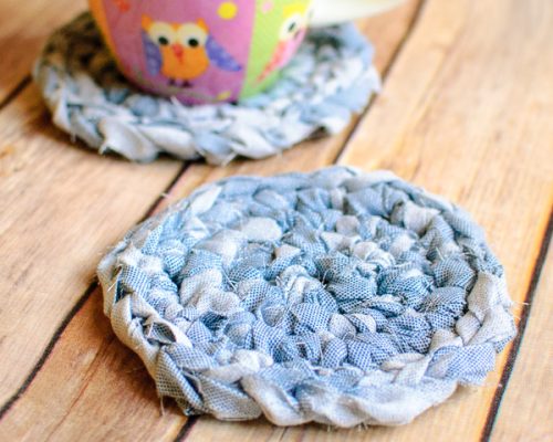 Fabric Crochet Coaster Pattern … Awesome Upcycles with #MyFavoriteBloggers fabric yarn coasters (1 of 2)
