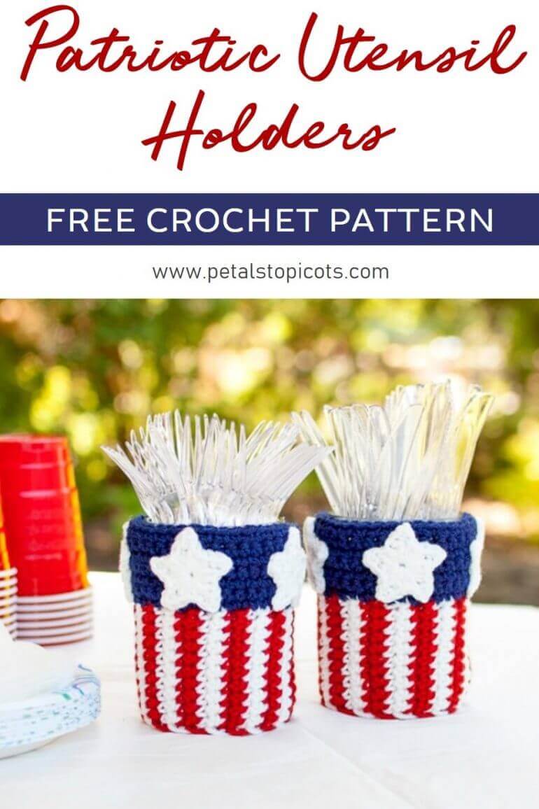 Patriotic Mason Jar Utensil Holder Crochet Pattern