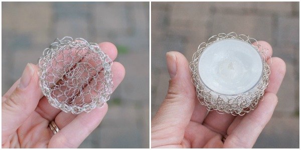 Wire Crochet Tealight Holder Pattern | www.petalstopicots.com