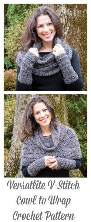 Versatile V-Stitch Cowl to Wrap Crochet Pattern | www.petalstopicots.com | #crochet #pattern #cowl #wrap