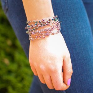 Boho-Chic Wire Wrapped Beaded Crochet Bracelet | www.petalstopicots.com | #crochet #jewelry #bracelet #wire