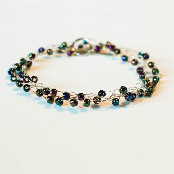 Boho-Chic Wire Wrapped Beaded Crochet Bracelet | www.petalstopicots.com | #crochet #jewelry #bracelet #wire
