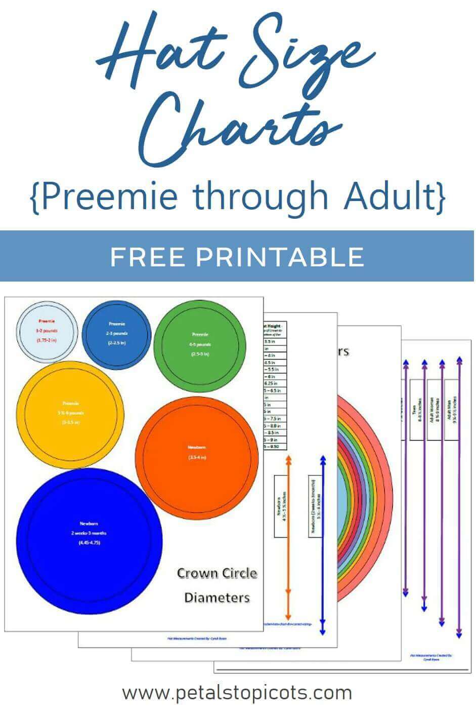 Hat Size Chart for Preemie through Adult {Free Printable} - Petals