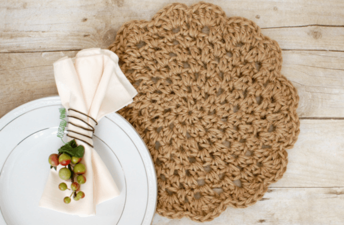 Jute crochet placemat with rustic table setting