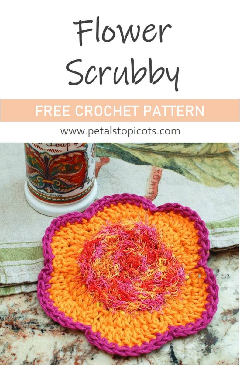 Flower Scrubby Crochet Pattern, Scrubby Dishcloth