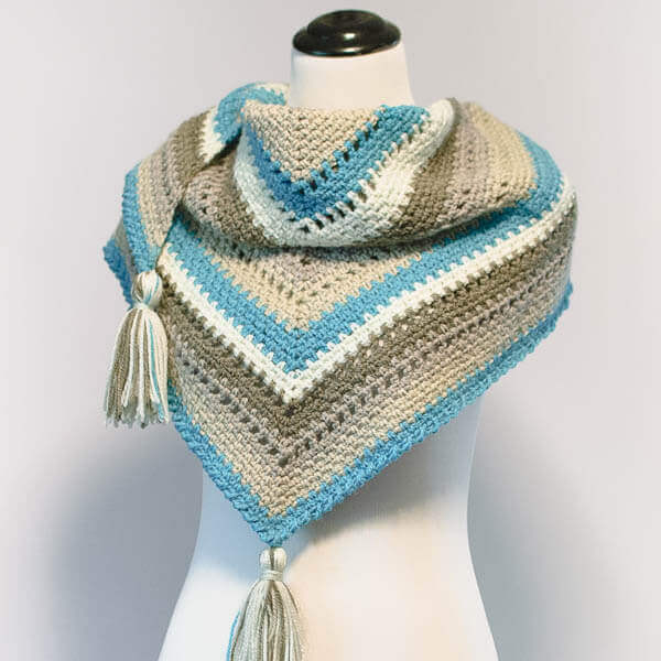 Cozy Striped Shawl Crochet Pattern | www.petalstopicots.com | #crochet #fiber