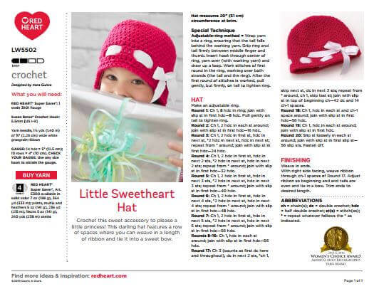 Little Sweetheart Child Hat Pattern