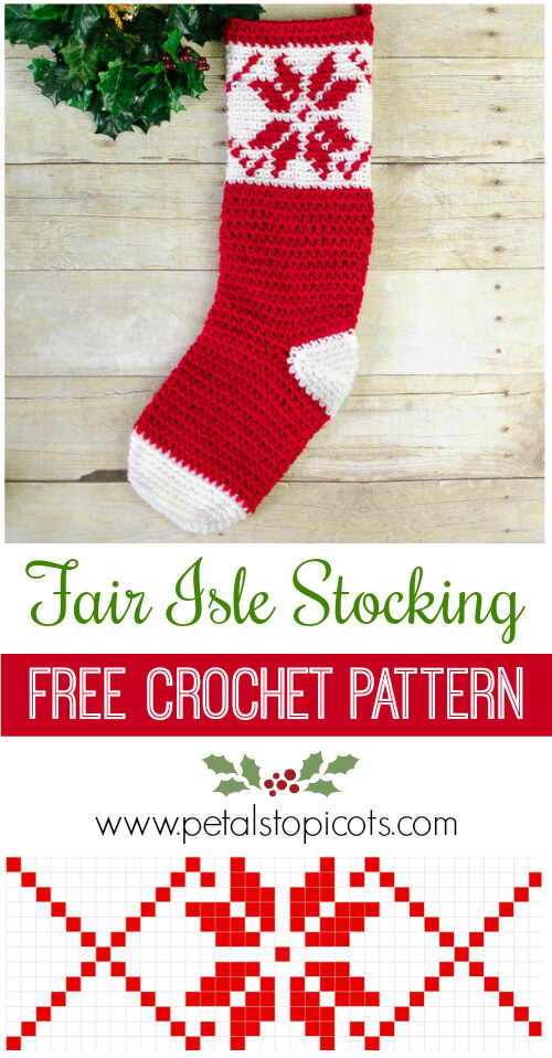 Fair Isle Snowflake Christmas Stocking Crochet Pattern