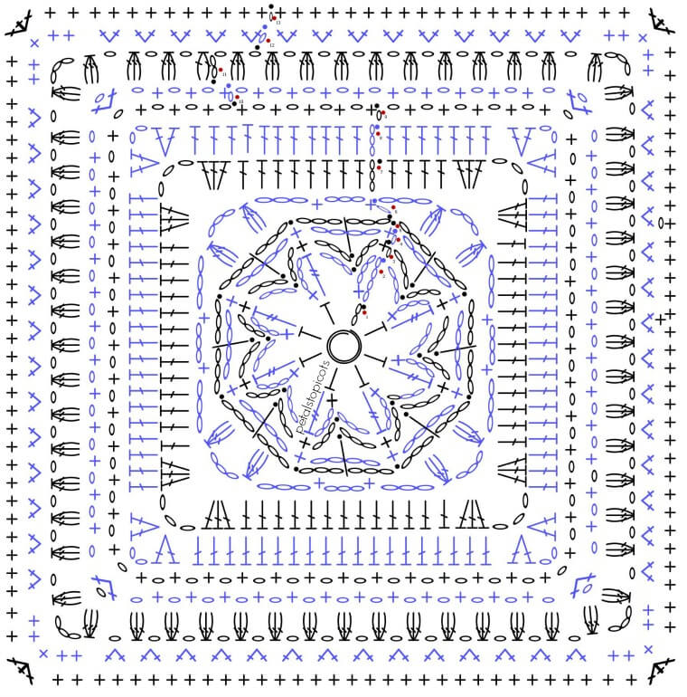 Daisy Afghan Square Crochet Stitch Diagram | www.petalstopicots.com