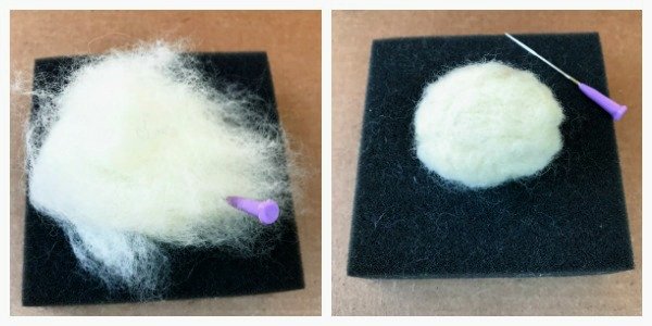 Needle felting wool ball