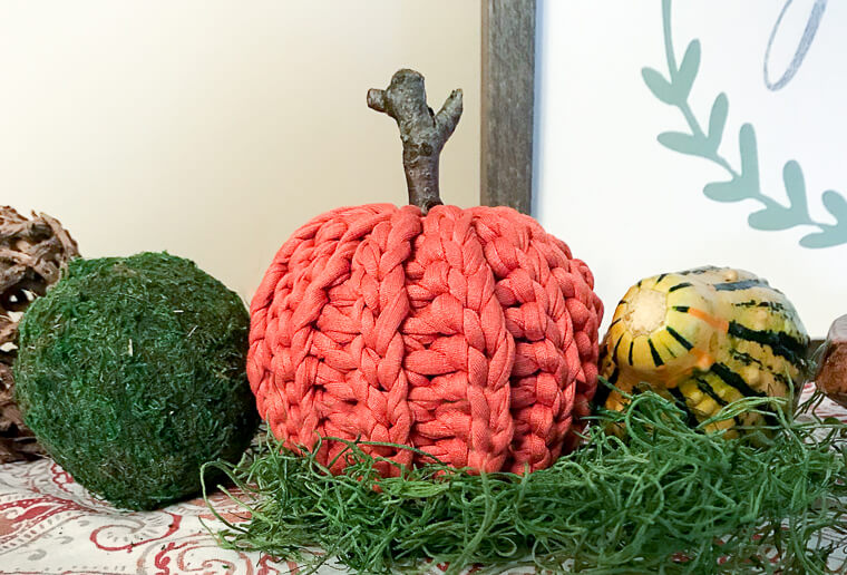 Rustic Crochet Pumpkin Made With T-Shirt Yarn.