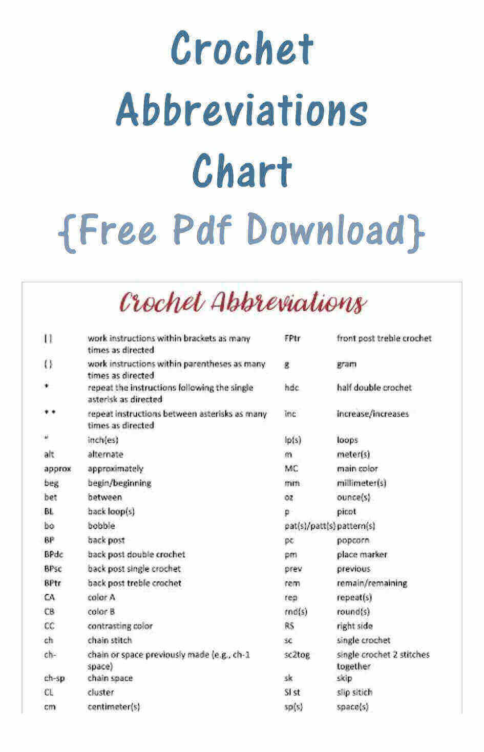 Crochet Abbreviations Chart {Free Printable}