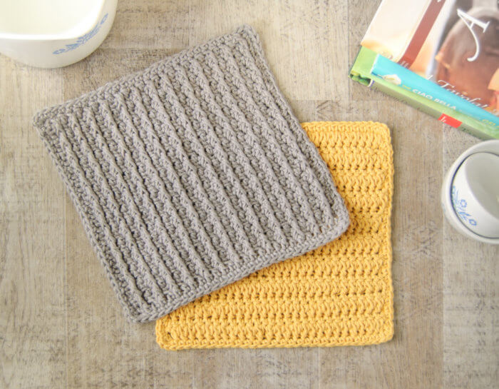 The Cabled Columns dishcloth features deeply textured accent columns ... an easy, repetitive crochet pattern with a stunning ribbed effect!