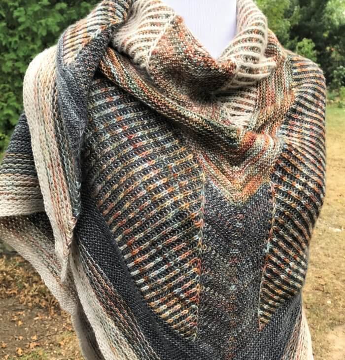 Knit brioche shawl - Emi's Shawl designed by Lesley Anne Robinson.