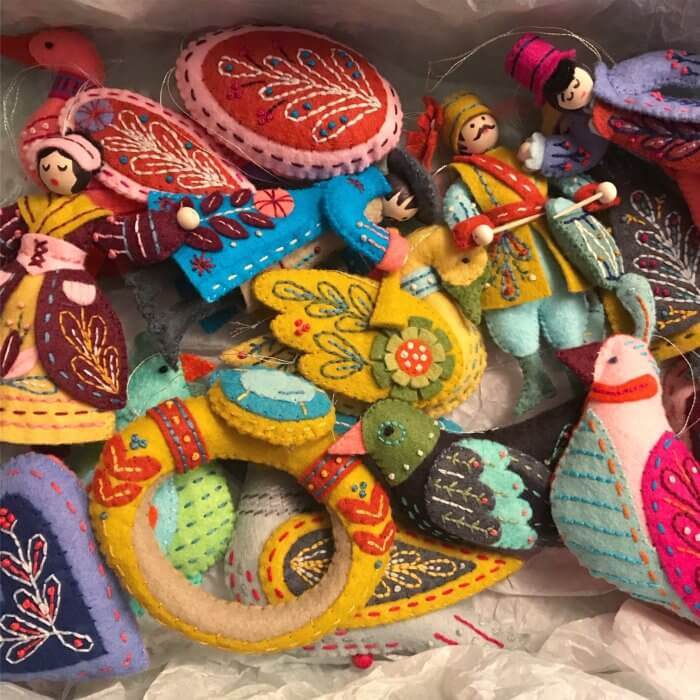 Handmade 12 Days of Christmas Felt Ornaments with Embroidery  