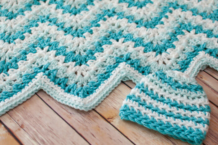 Crochet Ripple Baby Blanket and Matching Hat