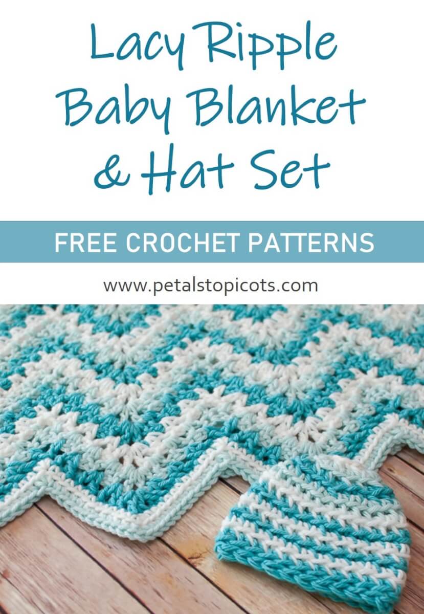 Lacy Ripple Baby Blanket and Hat Crochet Pattern Set