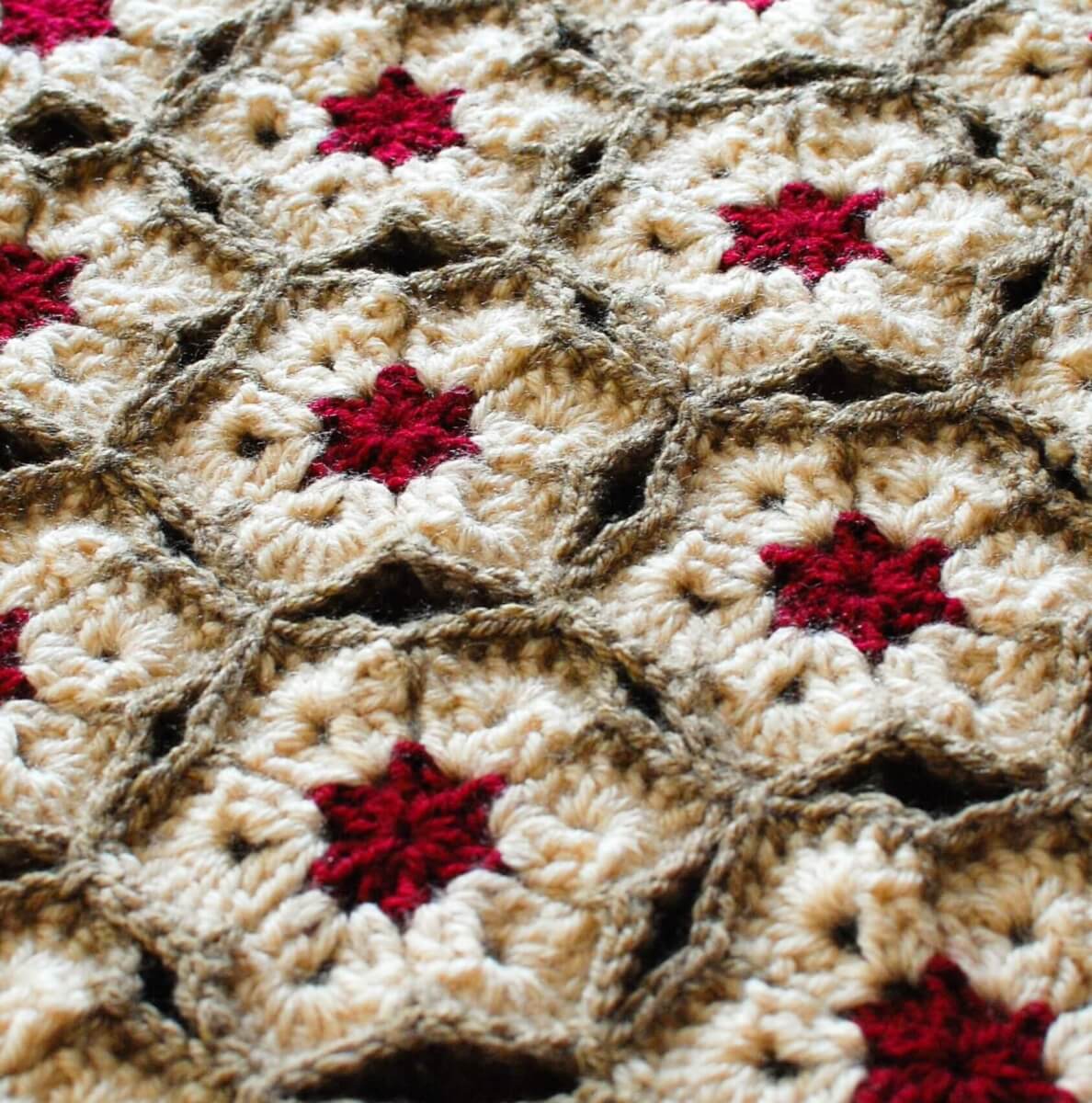 African Flower crochet motifs joined together for a coverlet