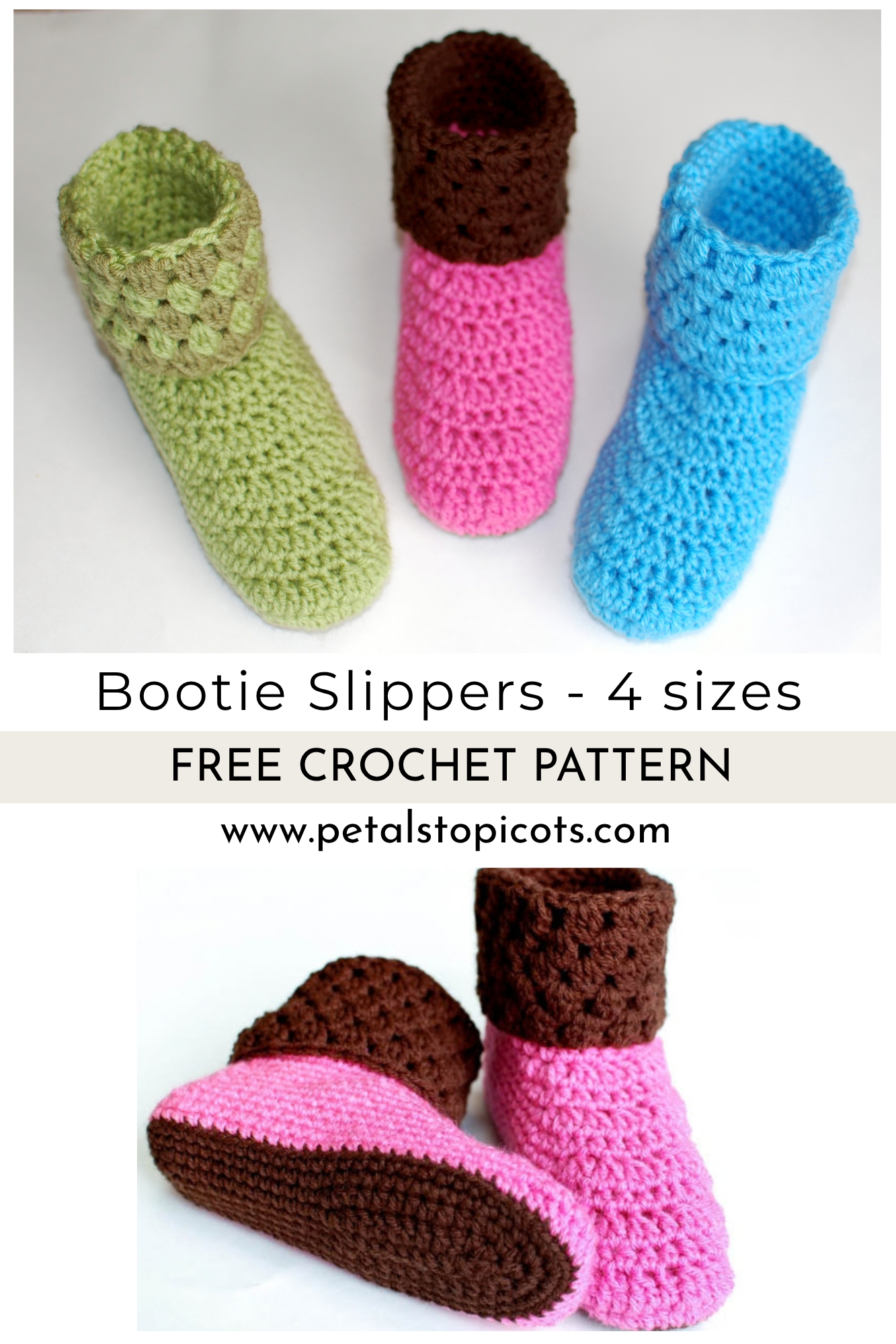 Crochet Bootie Slippers Pattern for Women – 4 Sizes